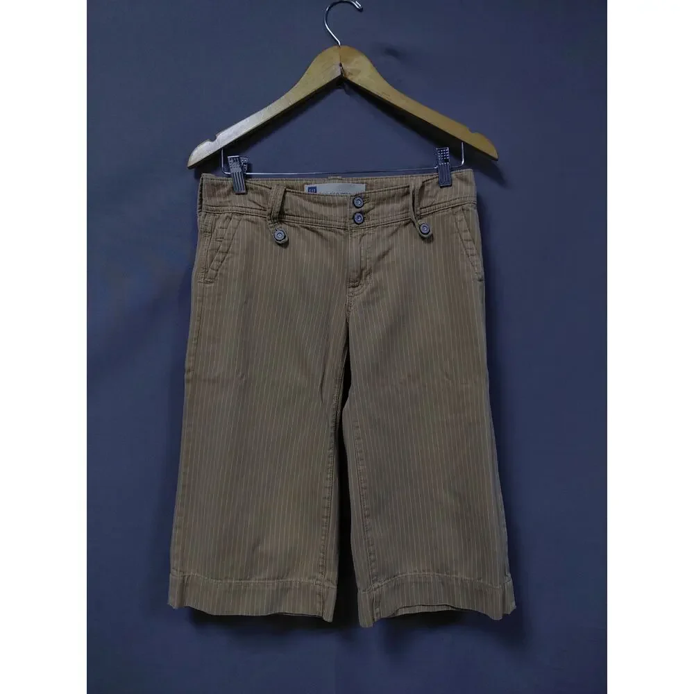 Gap Low Rise Cropped Beige Pocket Pinstripe Capri Pants Women Size 1